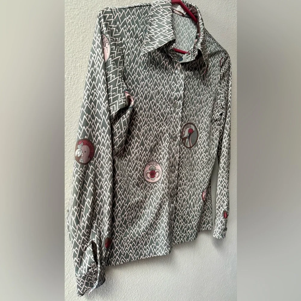 VINTAGE JONES NEW YORK ASTROLOGY BUTTON DOWN BLOUSE WOMENS SIZE 10~RARE!! - Picture 4 of 14